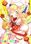  animal_ear_fluff animal_ears blonde_hair eating fox_ears fox_tail futaba_akane japanese_clothes long_hair naomi_(sekai_no_hate_no_kissaten) one_eye_closed original red_eyes solo tail 