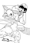  anus blush clothed clothing comic cum cum_in_pussy cum_inside eevee female feral fur human japanese_text kesu_pu male male/female mammal monochrome nintendo open_mouth penis pok&eacute;mon pussy pussy_juice text video_games 