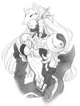  1girl armor breasts covered_eyes digimon female long_hair monochrome sakuyamon simple_background solo 
