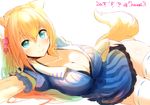  animal_ears blonde_hair blue_eyes fox_ears fox_tail futaba_aoi long_hair naomi_(sekai_no_hate_no_kissaten) original solo tail 