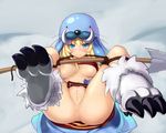  anus bdsm blonde_hair blue_eyes blush bondage bound breasts censored clitoris cosplay highres kigurumi latale long_hair looking_at_viewer medium_breasts open_clothes paw_shoes pointless_censoring polearm pussy selki shoes solo spear spread_legs spreader_bar tusks underboob walrus weapon zi_(mumei) 