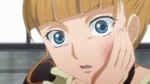  1girl animated animated_gif beatrice blinking blonde_hair hand_on_face hand_on_own_face surprised umineko_no_naku_koro_ni 
