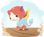  ant blue_fire blue_sky blush_stickers bug cat chin_strap chuno fire flat_color flower hat insect jibanyan multiple_tails no_humans notched_ear outdoors sky solo squatting tail tail-tip_fire two_tails white_background youkai youkai_watch 