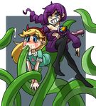  2girls bare_shoulders black_legwear blonde_hair blue_eyes blush cum ikll lkll long_hair multiple_girls off-shoulder_sweater purple_hair star_butterfly star_vs_the_forces_of_evil sweater tentacle thighhighs zone-tan 