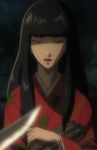  black_hair corset grey_eyes highres japanese_clothes kimono kuromitsu kurozuka long_hair red_lipstick screencap solo vampire 