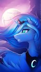  2015 antiander-art blue_hair crown equine fangs female friendship_is_magic hair hi_res horn mammal moon my_little_pony outside princess_luna_(mlp) teal_eyes winged_unicorn wings 