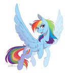  2015 blue_fur cutie_mark dennybutt equine female feral friendship_is_magic fur hair mammal multicolored_hair my_little_pony open_mouth pegasus pink_eyes plain_background rainbow_dash_(mlp) rainbow_hair solo spread_wings white_background wings 