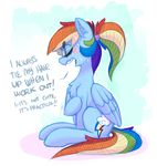  2015 alternate_hairstyle blush chest_tuft cute cutie_mark english_text equine female feral friendship_is_magic fur hair mammal multicolored_hair my_little_pony pegasus rainbow_dash_(mlp) rainbow_hair sitting solo sweat text tsundere tuft wings xieril 