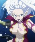  1girl angry blue_eyes breasts claws cleavage crack demon demon_girl demon_tail elf fairy_tail highres large_breasts lips lipstick long_hair midriff mirajane mirajane_strauss pointy_ears red_lipstick ribbon scales scarf screencap silver_hair solo tail thighhighs underwater white_hair 