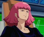  1girl cape gundam haman_karn highres lips pink_hair purple_eyes short_hair solo zeta_gundam 