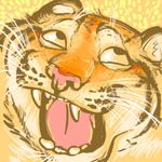  abstract_background black_fur cream_fur feline fur happy humor kaputotter mammal multicolored_fur orange_fur pink_nose solo stripes stripes_(character) teeth tiger tongue whiskers 