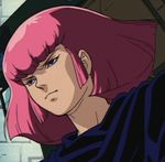  1girl cape gundam haman_karn highres lips pink_hair purple_eyes short_hair solo zeta_gundam 