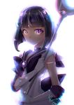  artist_name backlighting bishoujo_senshi_sailor_moon black_hair bob_cut bow choker chromatic_aberration gloves holding holding_spear holding_weapon kaminary looking_at_viewer polearm purple_eyes purple_sailor_collar sailor_collar sailor_saturn sailor_senshi_uniform short_hair signature silence_glaive simple_background sketch smile solo spear staff super_sailor_saturn tomoe_hotaru weapon white_background white_gloves 