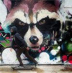  brown_eyes clothing fangs graffiti guardians_of_the_galaxy hoodie human mammal marvel photo raccoon rocket_raccoon skateboard 