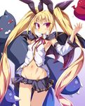  blazblue blonde_hair blush breasts celica_a_mercury celica_a_mercury_(cosplay) cosplay gii long_hair midriff nago navel no_panties rachel_alucard red_eyes small_breasts solo toraishi_666 twintails 