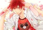  animal_ears bunny_ears extra_ears flower gekkan_shoujo_nozaki-kun itohara kemonomimi_mode male_focus md5_mismatch mikoshiba_mikoto petals red_eyes red_hair solo sparkle sweat tanuki 