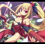  blazblue blonde_hair breasts cosplay covered_nipples gii litchi_faye_ling litchi_faye_ling_(cosplay) long_hair nago no_panties rachel_alucard red_eyes small_breasts solo toraishi_666 