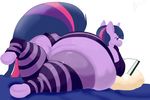  2015 anthro book butt clothing equine friendship_is_magic hair hooves horn jessesmash32 legwear lying mammal my_little_pony obese on_front overweight plain_background solo striped_legwear twilight_sparkle_(mlp) underhoof unicorn white_background 