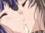  2girls animated animated_gif blush glasses harukawa_tomomi kao_no_nai_tsuki kiss kuraki_suzuna multiple_girls saliva tongue yuri 