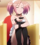  1girl highres nashida_oriha pink_hair sitting smile solo stitched triage_x 