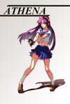  alternate_costume asamiya_athena character_name full_body hairband highres lolik long_hair midriff pleated_skirt princess_athena purple_eyes purple_hair school_uniform serafuku skirt socks solo the_king_of_fighters 