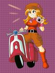  blue_eyes camera mona mona_(warioware) motorcycle nintendo orange_hair pants warioware 