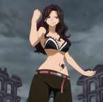  1girl belt breasts brown_hair cana_alberona fairy_tail female large_breasts long_hair navel screencap solo standing stitched tattoo underboob 