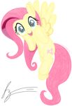  big_eyes cutie_mark equine female fluttershy_(mlp) friendship_is_magic fur hair horse jessesmash32 looking_at_viewer mammal my_little_pony open_mouth pink_hair plain_background pony smile solo tongue white_background wings yellow_fur 