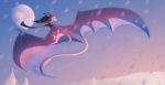  2018 brown_hair claws day detailed_background digital_media_(artwork) dragon female feral flying hair icelectricspyro membranous_wings moon outside scalie sky smile solo western_dragon wings 