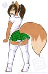  blush canine clothed clothing eyewear female fox glasses looking_back mammal panties plaid ryunwoofie skimpy skirt solo underwear 