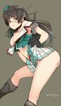  2015 ass black_hair breasts choukai_(kantai_collection) dated gin_(ginshari) glasses gloves hair_ornament hat headgear kantai_collection long_hair medium_breasts mini_hat red_eyes remodel_(kantai_collection) school_uniform skirt solo 