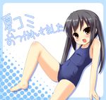  bad_id bad_pixiv_id barefoot black_hair brown_eyes k-on! karaage3 long_hair nakano_azusa one-piece_swimsuit school_swimsuit solo swimsuit twintails 