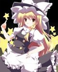  blonde_hair braid hand_on_hip hat kirisame_marisa kurono_yuzuko long_hair smile solo star touhou witch_hat yellow_eyes 