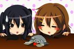  black_eyes black_hair blush brown_hair dr._cryptoso drooling food fruit hirasawa_yui k-on! multiple_girls nakano_azusa open_mouth saliva strawberry sweatdrop ton-chan turtle 