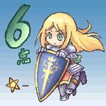  armor blonde_hair green_eyes long_hair lowres paladin_(sekaiju) pote_(ptkan) sekaiju_no_meikyuu shield solo 