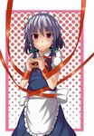  bdsm blush bondage bound heart heart_hands izayoi_sakuya maid oga_raito purple_eyes ribbon ribbon_bondage silver_hair solo touhou 