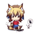  animal_ears brown_hair chibi fox_ears fox_tail hair_bobbles hair_ornament long_hair luggage multicolored_hair multiple_girls multiple_tails original reku sanbi_(reku) shiroko_(reku) tail twintails two-tone_hair white_hair 