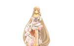  absurdly_long_hair bare_shoulders blonde_hair brown_eyes chii chobits choker clamp detached_sleeves flower full_body long_hair non-web_source solo very_long_hair wallpaper 