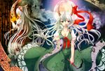  bad_id bad_pixiv_id bow burning calligraphy_brush ex-keine fire fujiwara_no_mokou geike green_hair hair_bow hair_ribbon highres horn_ribbon horns kamishirasawa_keine long_hair multiple_girls paintbrush pants red_eyes ribbon scroll silver_hair tears touhou very_long_hair 