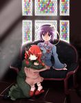  absurdres animal_ears bow braid cat_ears cat_tail eyes hair_bow hair_ribbon hairband heart highres kaenbyou_rin komeiji_satori multiple_girls multiple_tails purple_eyes purple_hair red_eyes red_hair ribbon shimanaka_arihito tail third_eye touhou twin_braids twintails 