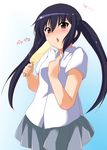  black_hair blush brown_eyes food k-on! long_hair nakano_azusa popsicle school_uniform solo tongue tsukishiro_kou twintails 