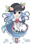  blue_eyes blue_hair food fruit hat hinanawi_tenshi peach solo touhou uiru 