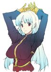  arms_up bangs blue_hair blunt_bangs breasts erect_sawaru gloves hime_cut kula_diamond large_breasts long_hair red_eyes solo the_king_of_fighters 