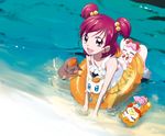  casual_one-piece_swimsuit coco_(yes!_precure_5) eyelashes hair_bobbles hair_ornament innertube maeashi milk_(yes!_precure_5) nuts_(yes!_precure_5) ocean one-piece_swimsuit pink_hair precure purple_eyes swimsuit syrup_(yes!_precure_5) two_side_up water yes!_precure_5 yumehara_nozomi 