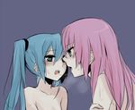  aqua_hair bad_id bad_pixiv_id blue_eyes blush couple hatsune_miku heavy_breathing kiss long_hair megurine_luka mizuki_(koko_lost) multiple_girls pink_hair saliva saliva_trail sweat twintails vocaloid yuri 