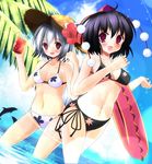  animal_ears azure_(capriccio) bad_id bad_pixiv_id bikini dolphin ears_through_headwear hat innertube inubashiri_momiji multiple_girls navel shameimaru_aya sparkle straw_hat swimsuit tail tokin_hat touhou wading water wolf_ears wolf_tail 