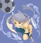  ball blue_eyes fubuki_shirou ice inazuma_eleven inazuma_eleven_(series) male_focus scarf smile soccer_ball soccer_uniform solo sportswear telstar white_hair wind yuuki_(irodo_rhythm) 