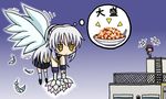  angel_beats! chibi feathers food gun hand_sonic hijikata_(laranja) mapo_doufu multiple_girls tenshi_(angel_beats!) thought_bubble translated weapon wings yuri_(angel_beats!) 