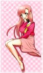  bad_id bad_pixiv_id bare_legs barefoot blush feet green_eyes hayate_no_gotoku! katsura_hinagiku long_hair long_legs nakoumi_kokoro no_legwear pink_hair school_uniform serafuku solo 