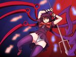  bad_id bad_pixiv_id black_hair black_legwear boots breasts danmaku dress gomibuta_kuzutarou houjuu_nue medium_breasts panties pantyshot polearm red_eyes snake solo thighhighs touhou trident underwear weapon wings 